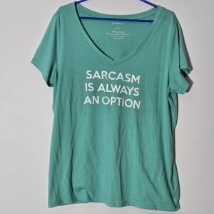 Torrid Sarcasm Is Always An Option Graphic V-Neck Tee Teal Green Plus Size 2